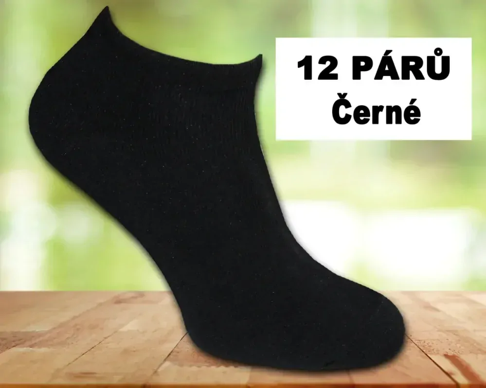 Černé bambusové kotníčkové ponožky - 12 párů