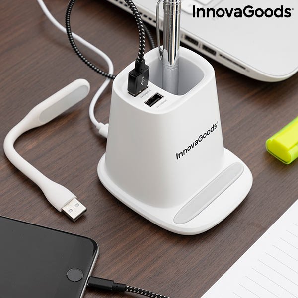 Bezdrátová nabíječka 5v1 se stojanem na tužky a USB LED lampou DesKing InnovaGoods