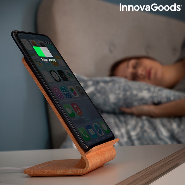 Bezdrátová nabíječka s imitací dřeva s podstavcem Qistan InnovaGoods