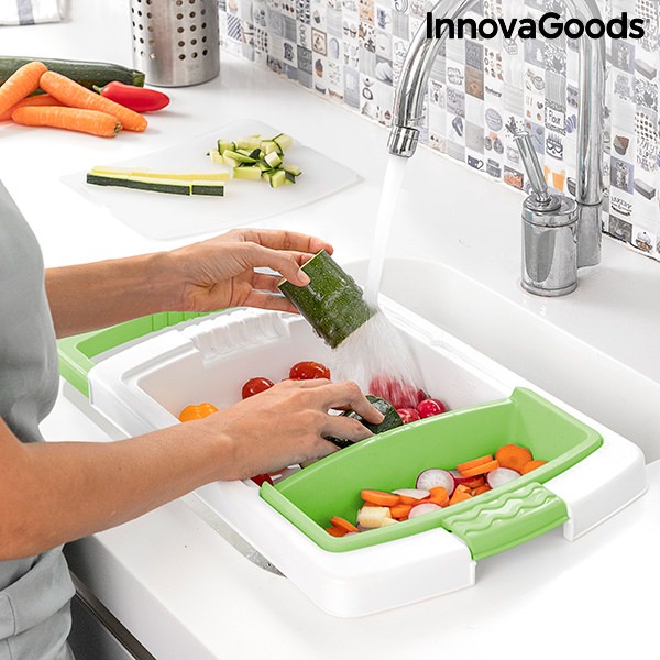 Rozkládací prkénko na krájení, s podnosem, nádobou a cedníkem 3 v 1 PractiCut InnovaGoods