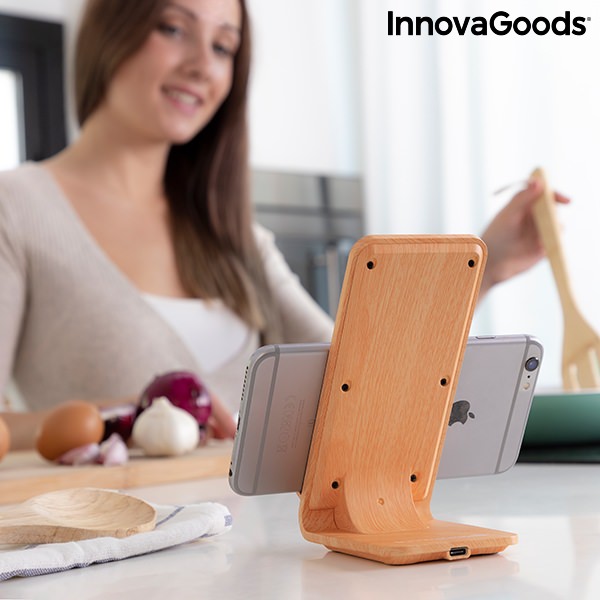 Bezdrátová nabíječka s imitací dřeva s podstavcem Qistan InnovaGoods