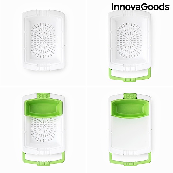 Rozkládací prkénko na krájení, s podnosem, nádobou a cedníkem 3 v 1 PractiCut InnovaGoods