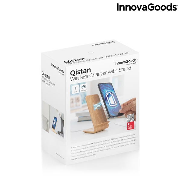 Bezdrátová nabíječka s imitací dřeva s podstavcem Qistan InnovaGoods