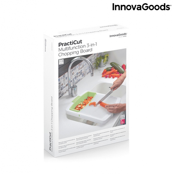 Rozkládací prkénko na krájení, s podnosem, nádobou a cedníkem 3 v 1 PractiCut InnovaGoods